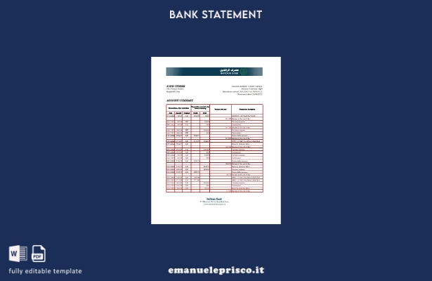Modello Excel di estratto conto bancario Rafidain iracheno in stile verificato 1